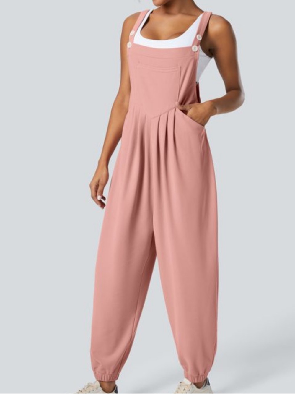 HALARA Rose Tan Pockets Waffle Casual Jogger Overalls - Picture 7 of 10